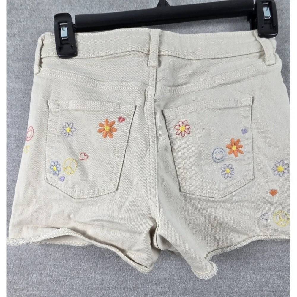 Gap Denim Girls 14 Mom Jean Shorts Khaki Embroidered Flowers Boho Festival